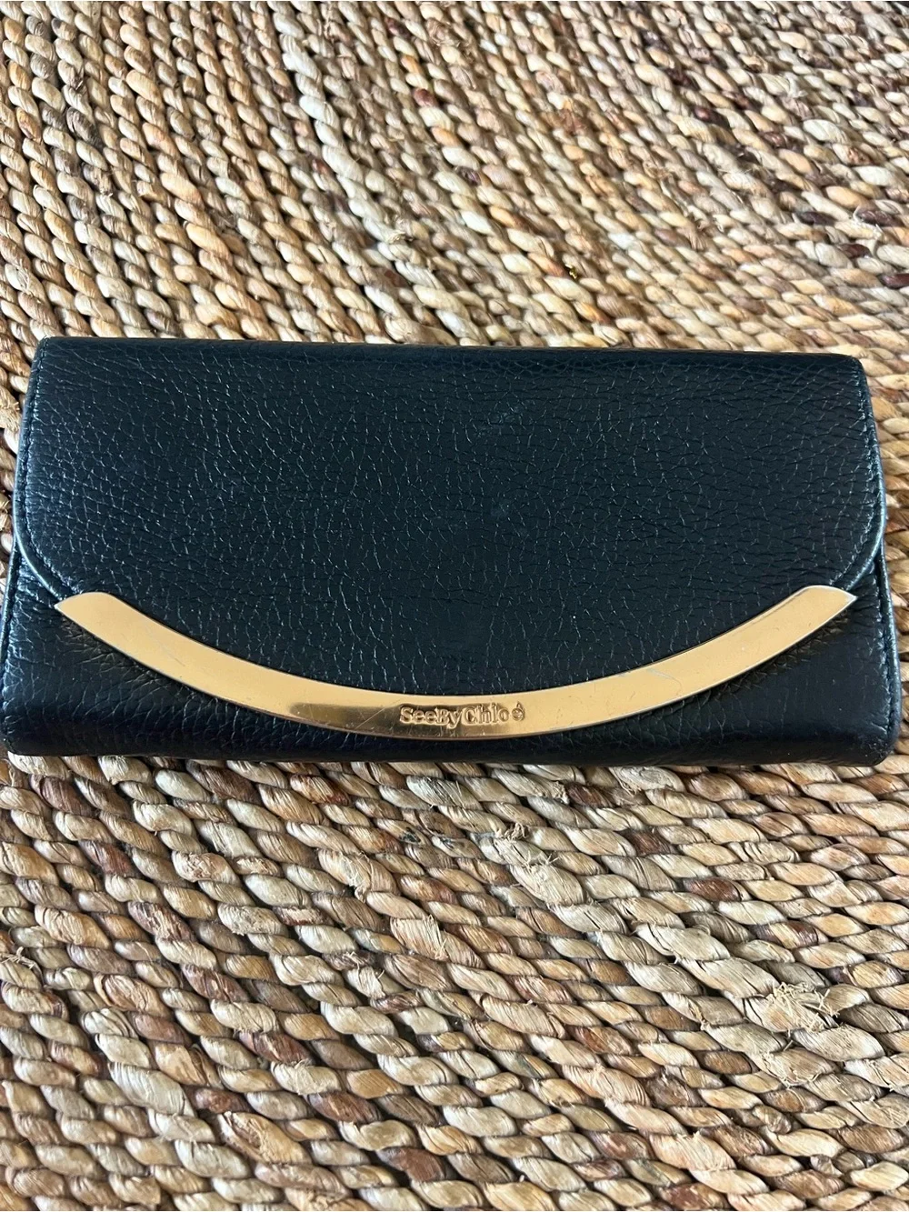 See by Chloé Black Grained Leather Lizzie Long Wallet Gold Hardware